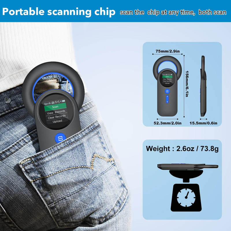 [Australia - AusPower] - Symcode Bluetooth Pet Microchip Reader Wireless RFID Animal Chip ID Reader Scanner Animal ID Tag Handheld Scanner Animal Tag Reader EMID FDX-B(ISO11784/11785) 134.2KHz/125KHz Pet Microchip Scanner Q30 