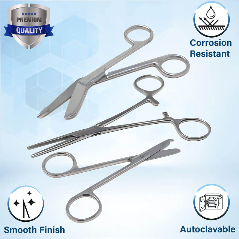 [Australia - AusPower] - Set of 3 Bandage Scissors 5.5", Stitch Scissors 4.5" and Hemostat 5.5" Straight Made of Premium Quality Stainless Steel Scissors Silver 
