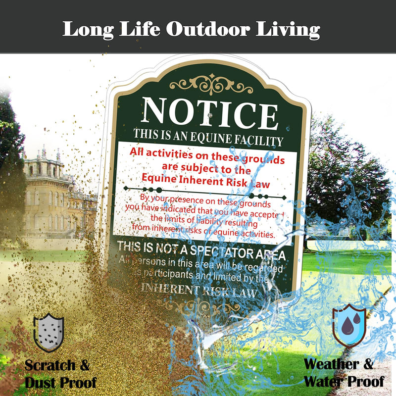 Equine Liability Sign with Stake, Horse Barn Stable Farm Statute, Aluminum Metal Sign With 35" Total Length Durble Stake, Heavy Duty Weather Resistance