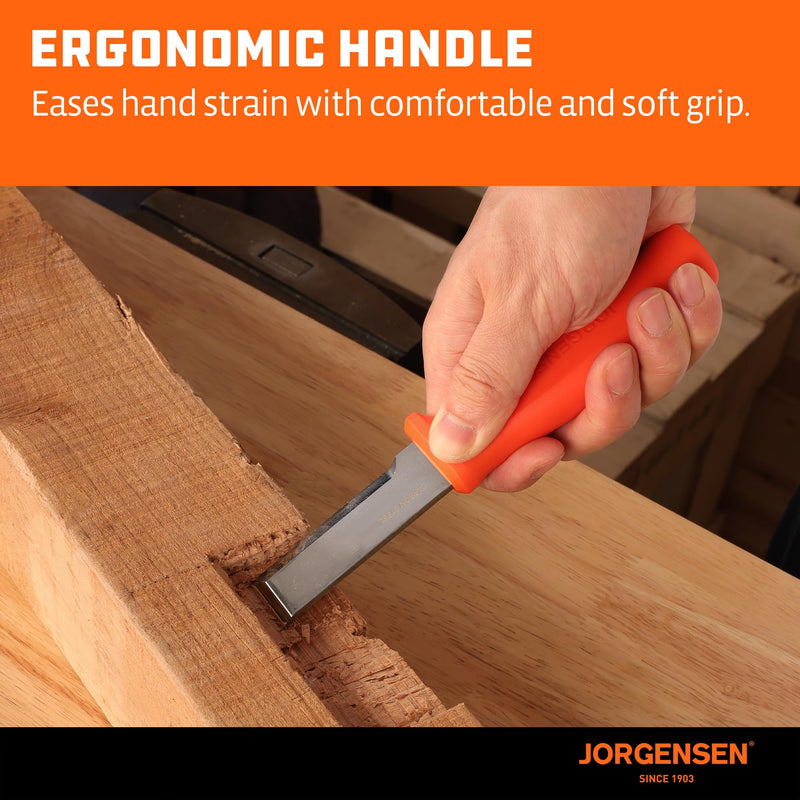 [Australia - AusPower] - Jorgensen Wood Chisel Knife with Sheath, Wood Chisel for Woodworking with Ergonomic Handle, SK5 Carbon Steel Blade, Full Tang Design, for Carving, Whittling, Splitting 