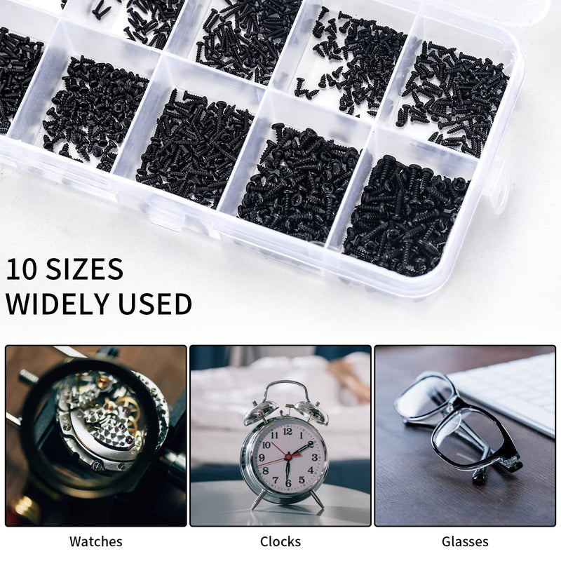 [Australia - AusPower] - 1000 Pcs Small Phillips Pan Head Screws Assortment Kit, Micro Tiny Electronic Self-Tapping Machine Screws for Glasses Watches Phone Electronic Repair Screws 1000 