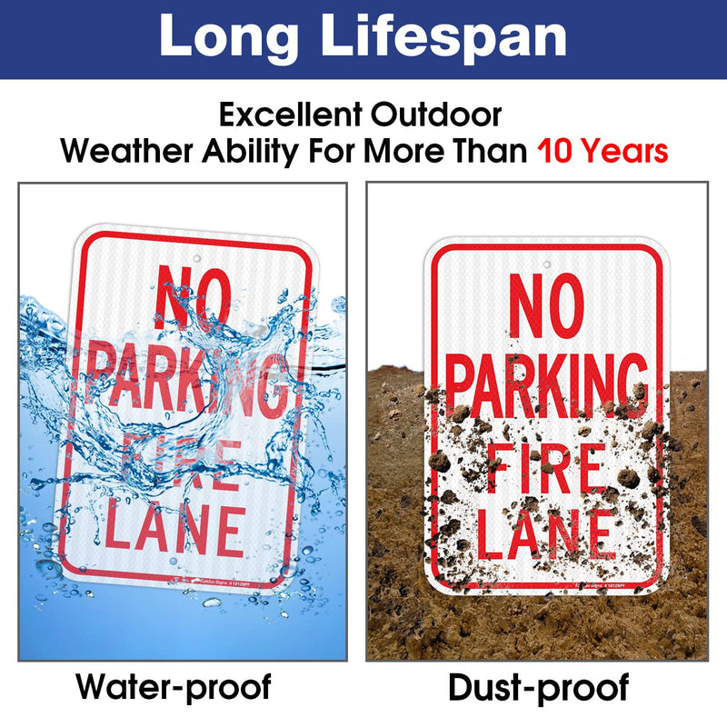 Faittoo No Parking Fire Lane Sign, 2-Pack 18 x 12 Inches Engineer Grade Reflective Sheeting Rust Free Aluminum, UV Protected, Weather/Fade Resistant, Easy to Install and Read, Indoor/Outdoors Use Red and White-2 Pack