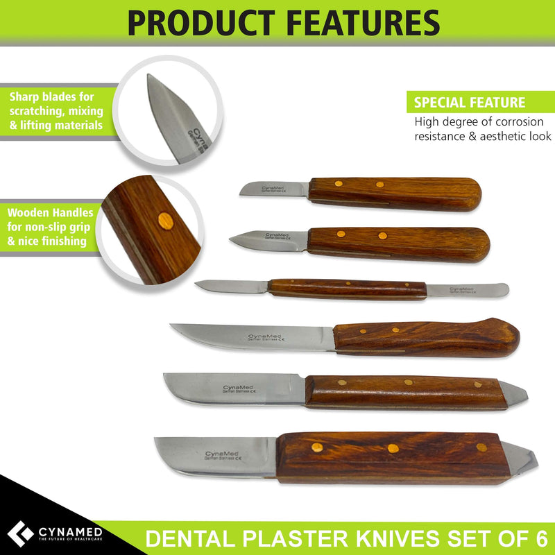 [Australia - AusPower] - Dental Fahenstock Large, Small Knife, Cynamed Plaster Alignate Spatula and Knife Mixing Modeling Labratory Restorative Instruments 6 Pcs 