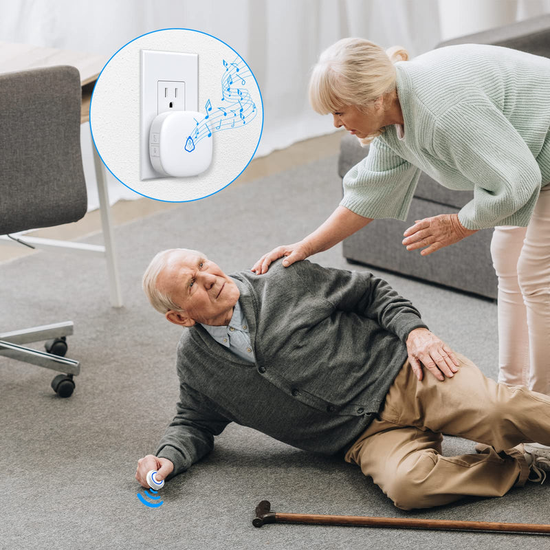 [Australia - AusPower] - Caregiver Pager, METAK Wireless Call Button for Elderly/Senior at Home, 2 Receivers + 2 SOS Buttons, Emergency Panic Call Bell, Medical Life Alert Necklace System for Patients, Disabled, Nurses 2 Receiver + 2 Call button White 