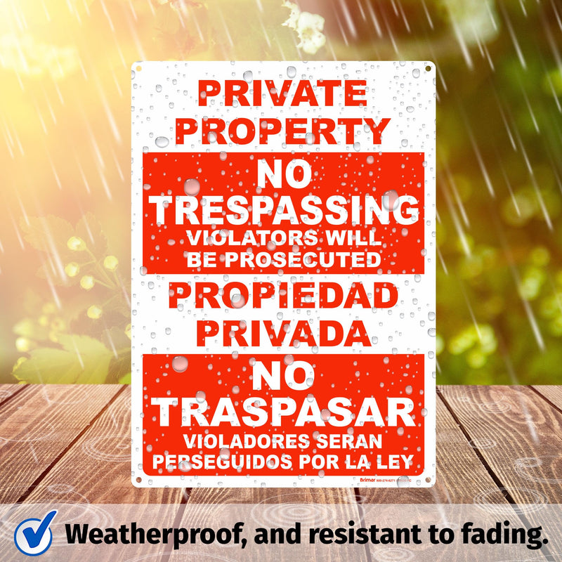 Brimar - 10" x 14" - Bilingual Violators Prosecuted No Trespassing Sign - .040″ Rust-Free Aluminum - Easy Installation - High Visibility 10"x14" Violators Prosecuted (Red)