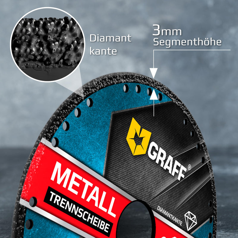 [Australia - AusPower] - Angle Grinder Cutting Disc 125/115 Metal GRAFF Black, Diamond Cutting Disc for Thin-Walled Metal, Metal Brackets, Metal Pipes and Profiles, Iron, Cast Materials, Diamond Edge Diameter: 125 mm 