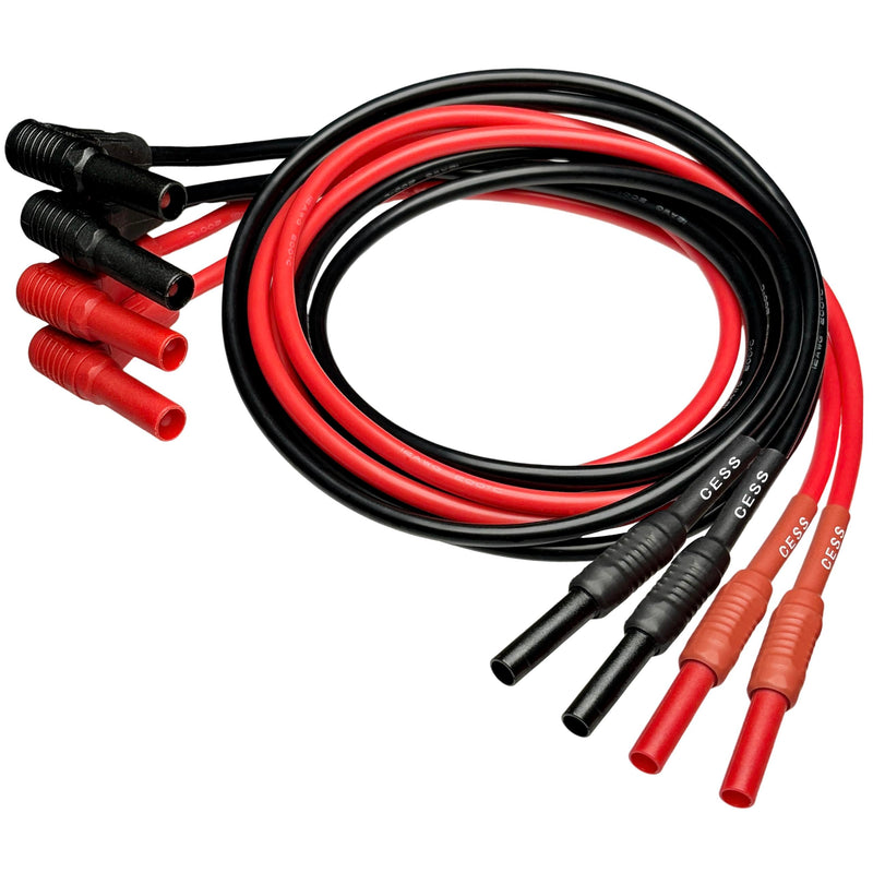 [Australia - AusPower] - CESS-222 Meter Test Lead Extension Right Angle Male to Female Connector 4mm Banana Plug to Jack Heavy Duty Silicone Wires Multimeter Leads Probes Adapter 12AWG, 2 Pairs, Black & Red, 3 Feet 