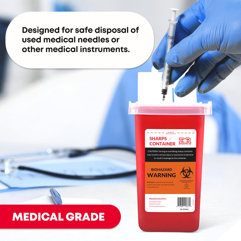 [Australia - AusPower] - Ever Ready First Aid Sharps Container with Split Lid Design and Locking Mechanism for Sharp Waste Disposal, 1 Quart 