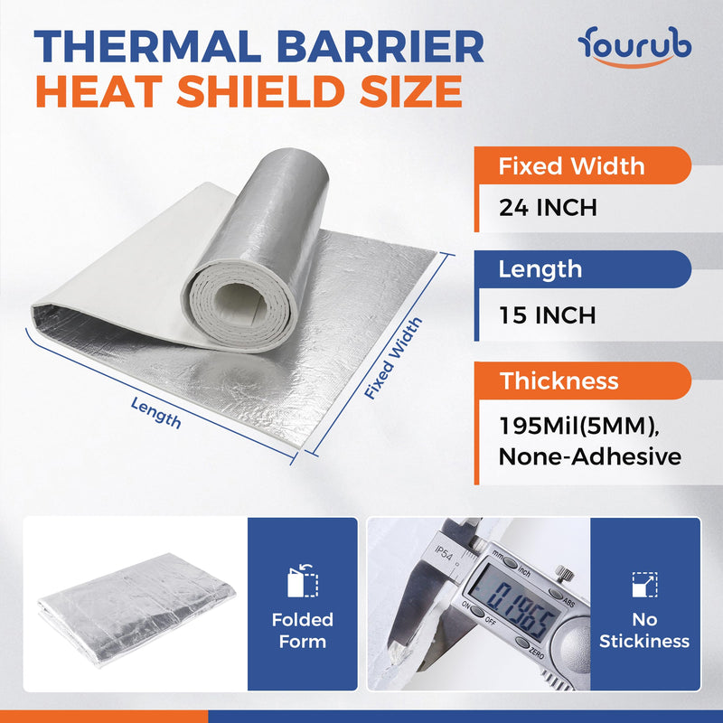 Automotive High Temperature Resistant Heat Shield Mat Aluminum Foil Ceramic Fiber Material Up to 2300℉ for Thermal Protection(None-Adhesive-195mil-15 x 24") 195mil-15"x24"