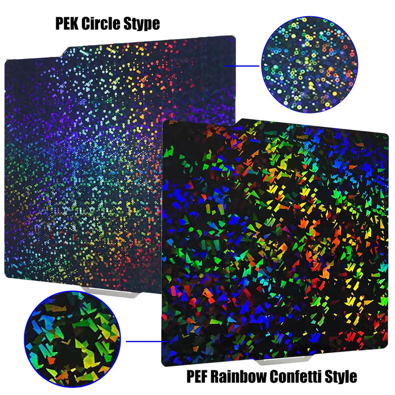 [Australia - AusPower] - Smooth Bambu Labs Build Plate for Bambu Lab X1/X1C/X1E/P1P/P1S/A1 3D Printer, Flexible Rainbow Confetti PEF+Rainbow Circle PEK Spring Steel Sheet Double Sided 3D Platform for Bambu Labs 257x257mm Rainbow Confetti PEF+Circle PEK 