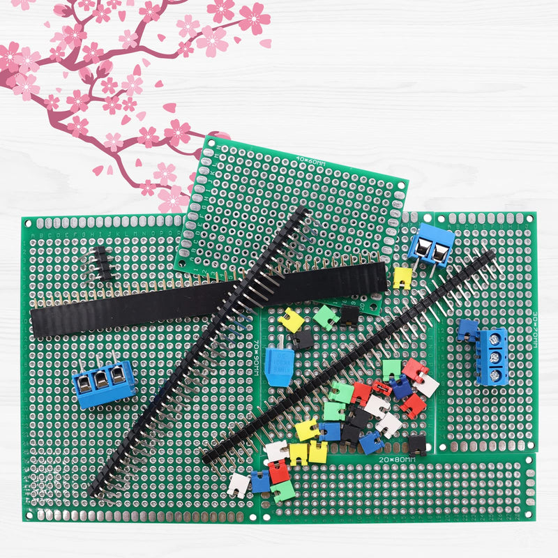 [Australia - AusPower] - Tnisesm PCB Board Prototype Kits, Circuit Solder Double Side Board with 40 Pin 2.54 mm Male to Female Headers Connector, 2P&3P Screw Terminal Block, Solder Flux, Solder Wire for Electronic Projects 