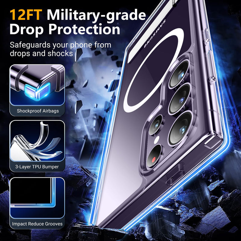 [Australia - AusPower] - SPIDERCASE Magnetic for Samsung Galaxy S24 Ultra Case, [3 Stand Ways][ Military Grade Drop Protection] with Invisible Stand Shockproof Slim Case for Samsung S24 Ultra 6.8",Clear Clear 
