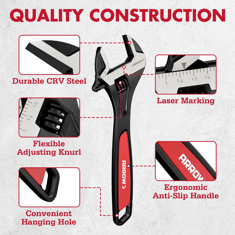 [Australia - AusPower] - DURATECH Magnetic Tape Measure 25FT with Fractions 1/8 & Arrow 8-Inch Adjustable Wrench 