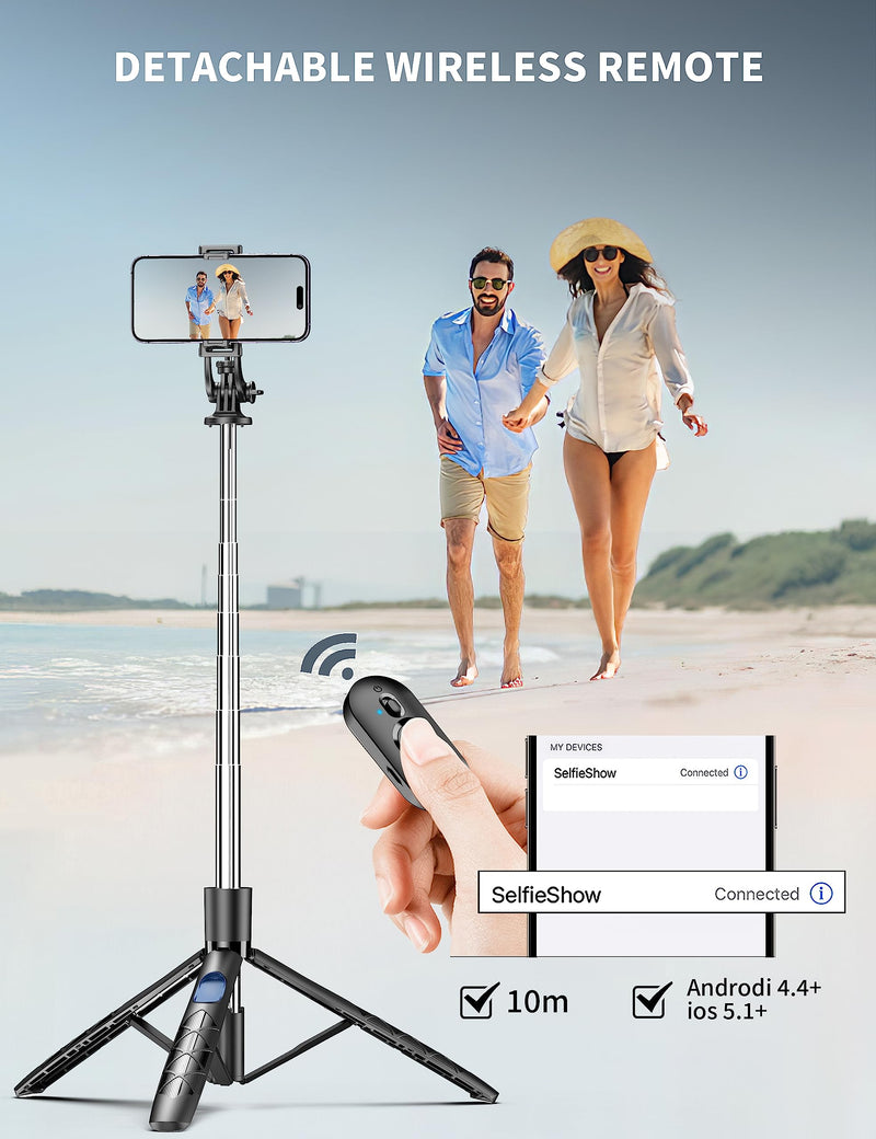 [Australia - AusPower] - 71" Phone Tripod & Selfie Stick, All in One Extendable Cell Phone Tripod with Wireless Remote, Tripod Stand for iPhone & Travel Tripod 360° Rotation Compatible with iPhone Android Phone, Camera Black 