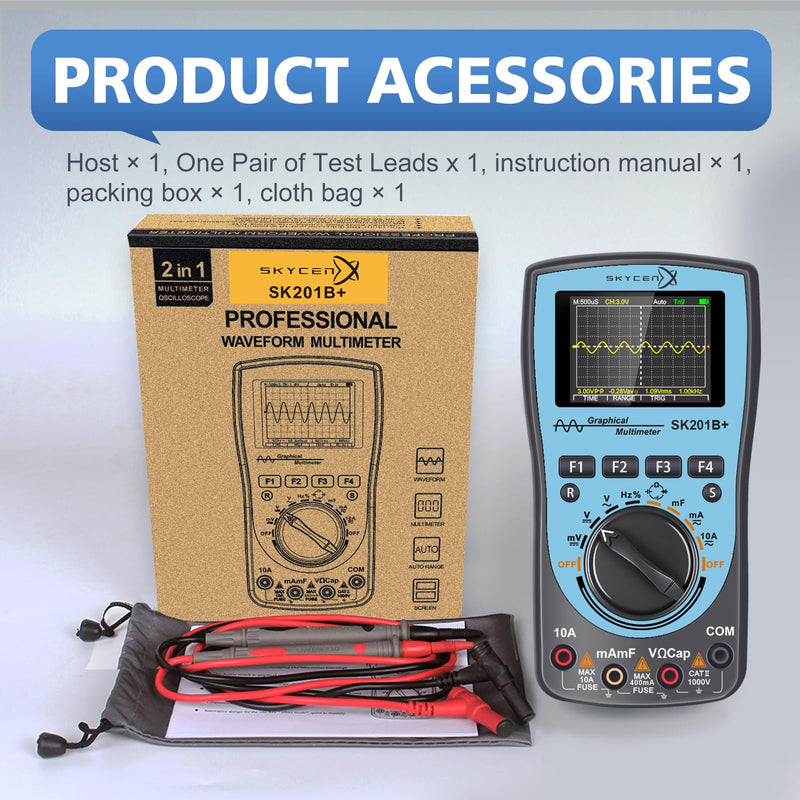[Australia - AusPower] - SK201B+ Portable Oscilloscope Multimeter,1MHz Bandwidth,2.5Msps Sampling,4000 Count DMM,Measures Voltage,Current,Capacitance,Resistance,Diode Test 