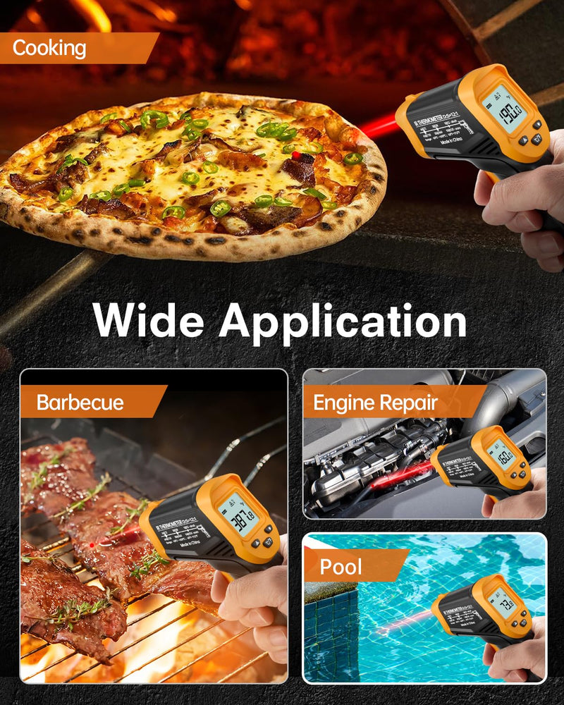 [Australia - AusPower] - Infrared Thermometer, Small IR Temperature Meter -50°C - 600°C (-58°F-1112°F), Non-Contact Digital Laser Thermometer with Meat Thermometer, Non-Medical, for Cooking/Barbecue/Freezer 600°C version with meat thermometer 