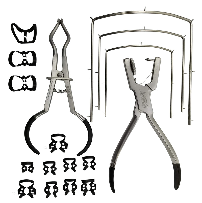 [Australia - AusPower] - Rubber Dam Kit with 12 Anti-Reflection Clamps Punch Plier, Endodontic Supplies, and Dental Isolation Tools Artman Instruments 