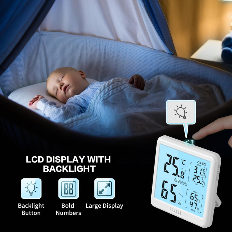 [Australia - AusPower] - DOQAUS Digital Hygrometer Indoor Thermometer for House, Room Thermometer with 3s Fast Refresh & Max Min Records, Temperature Monitor Humidity Meter with Backlight, White 