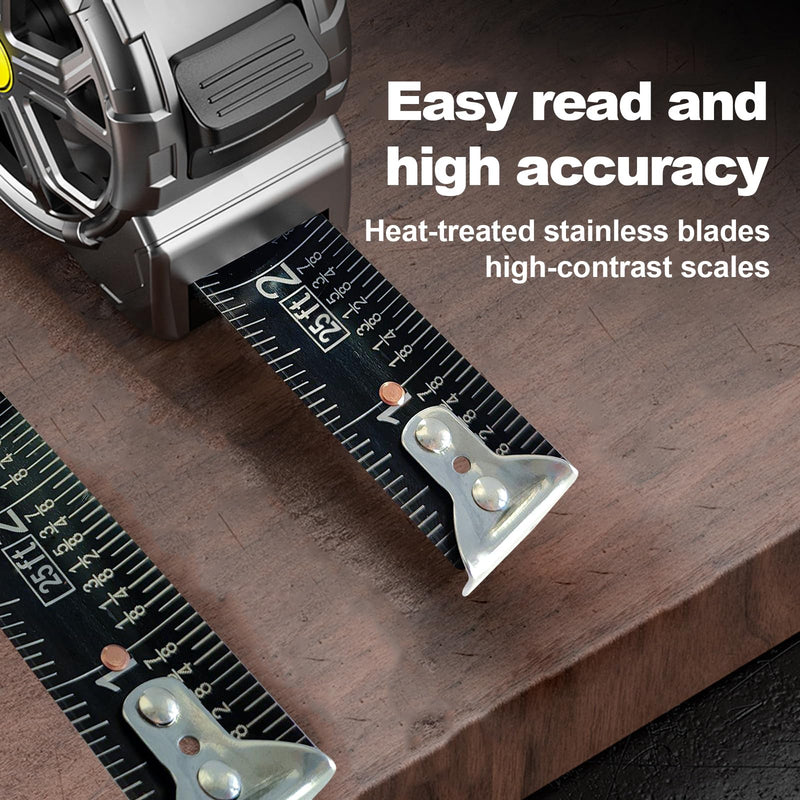 [Australia - AusPower] - Tape Measure 25ft, Stainless Steel Retractable Tape Measure, Waterproof & Rustproof Steel Measuring Tape with Hollow Design for Renovation, Construction, Carpentry (25') 25' 