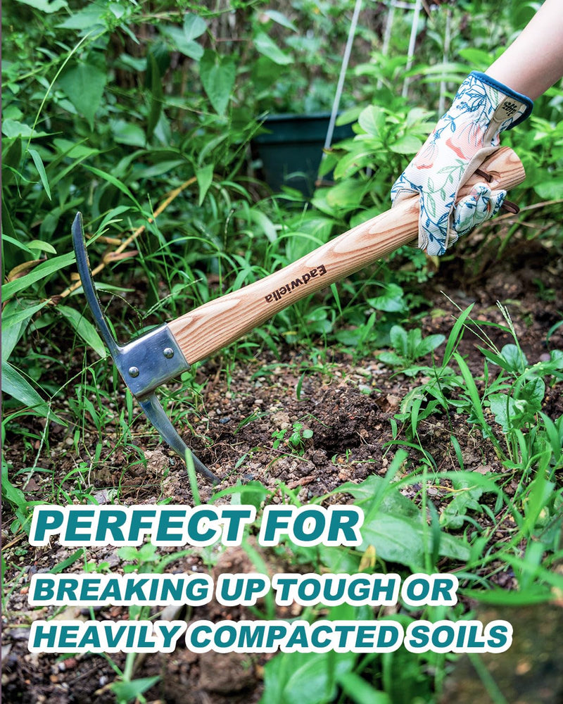 Pick Mattock Hoe Garden Pick Axe Planting Hoe Tool 15inch with Hardwood Handle for Digging Loosening Trenching Tilling Leveling Cutting Gardening Landscaping Farming Camping Outdoor Hand Cultivator Digging Hoe