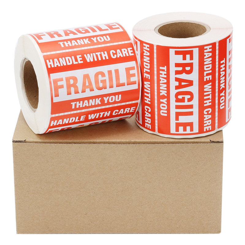 [2 Rolls, 1000 Labels] 2" x 3" Fragile Stickers Handle with Care Warning Packing/Shipping Labels - Permanent Adhesive 2 Rolls