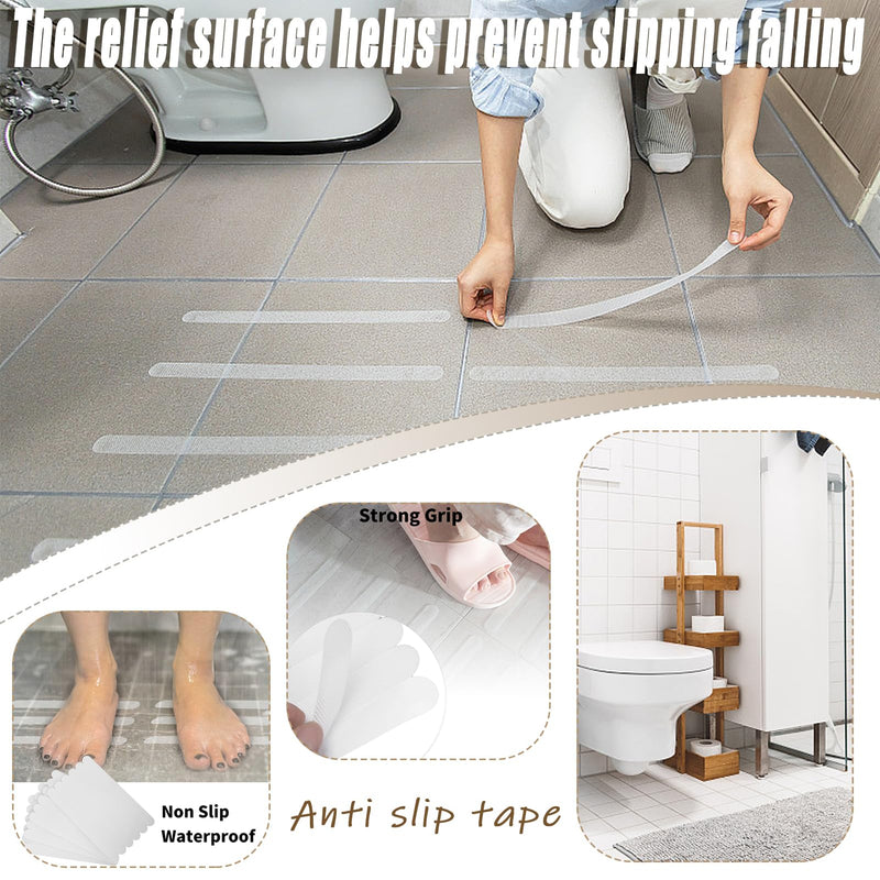 Bathtub Non Slip Stickers Self Adhesive Waterproof Strong Grip Anti Slip Strips for Bath Tub Shower Stairs Ladders Boats Floor Kitchen2x38cm24 Pcs (2 * 38cm 24 Pieces) 2*38cm 24 pieces