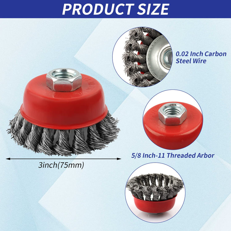 [Australia - AusPower] - 3 Pack Wire Wheel Brush for Angle Grinder, 4 Inch Angle Grinder Wire Wheel, Wire Wheels for 4 1/2 Angle Grinder -5/8 Inch Threaded Arbor ,0.02 Inch Carbon Steel Wire Brush for Angle Grinder 3 Pack Wire Wheel Cup 