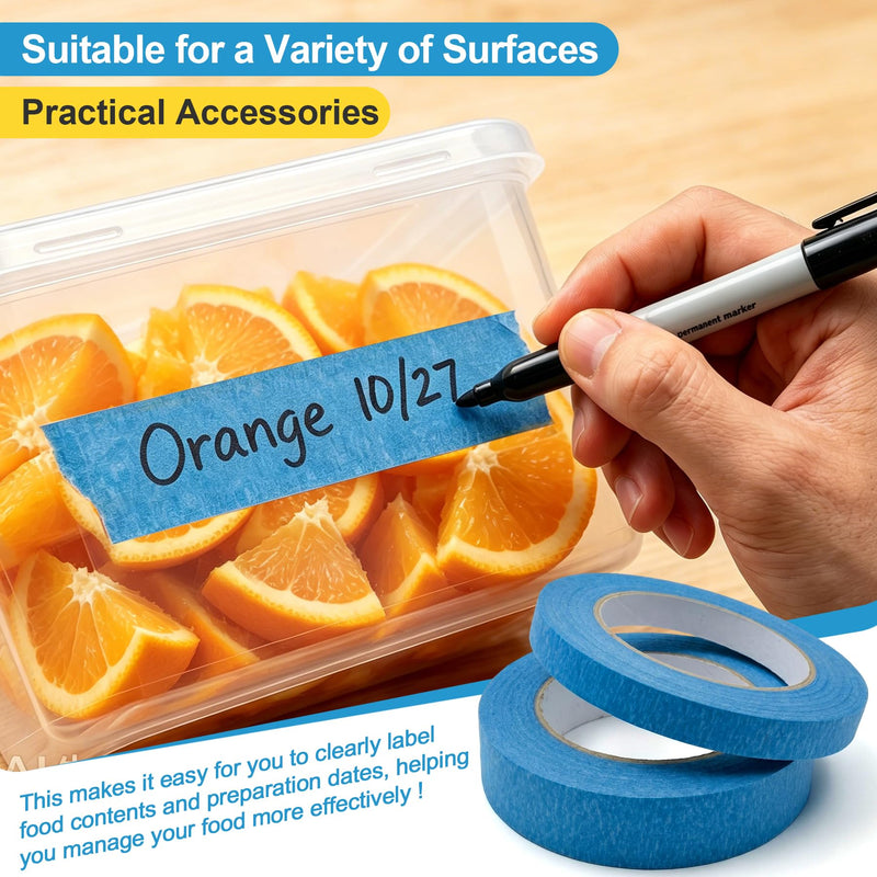 Freezer Tape for Food Labeling, 2 Rolls (0.47” & 0.95”), Writable Kitchen Label Tape, Easy Tear, Residue-Free Removal, Low Temperature Resistant, Ideal for Food Containers & Freezer Use (Light Blue) Light Blue