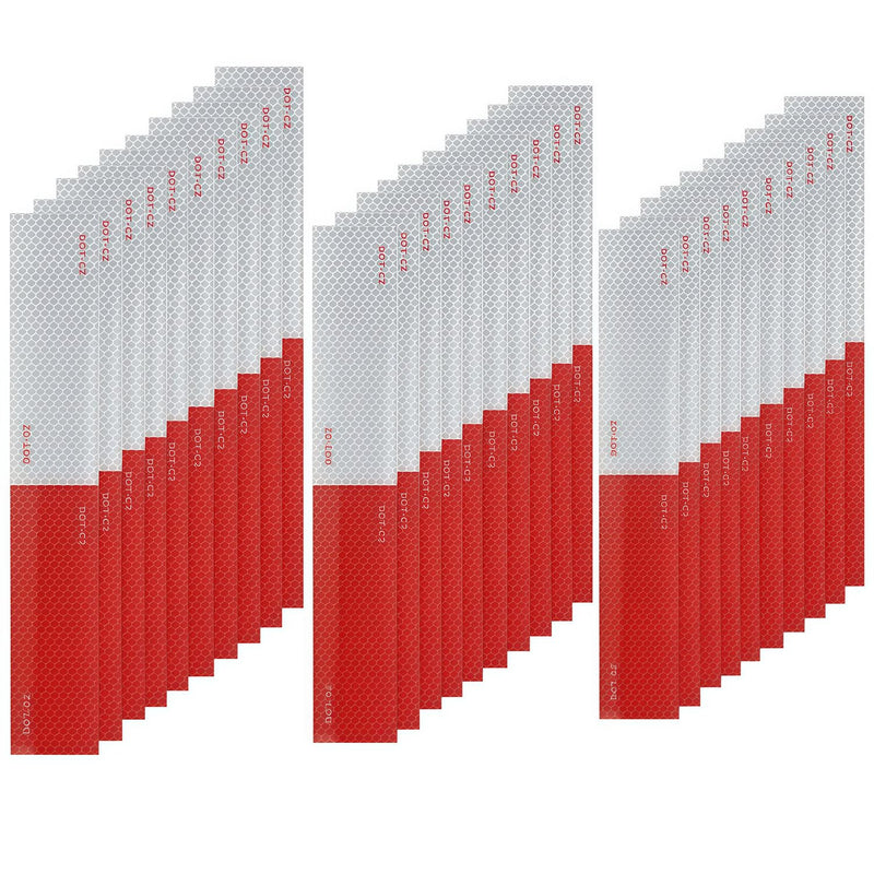 Reflective Tape 30 PCS - 2"x12" Red/White DOT-C2 Waterproof Self-Adhesive Safety Stickers, High-Strength Reflector Tape for Trucks/Trailers/Bikes/Construction/Police/Outdoor Warning Signs