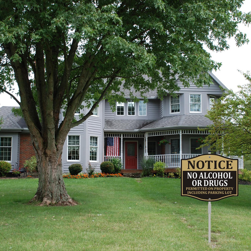Notice No Alcohol or Drugs Permitted on Property Including Parking Lot Sign 12" x 10" With 28" Long Metal Private Property Safety Warning Stake With Stand Aluminum Outdoor Yard Business Home