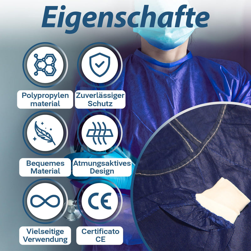 Pack of 10 - Patient Gown & Insulation Gowns - Disposable Protective Gown / Visitor Gowns - Hospital Gown - Protective Gown for Care - PP Fleece - Universal Size - Light Blue - 35 g/m² - BORNOVA