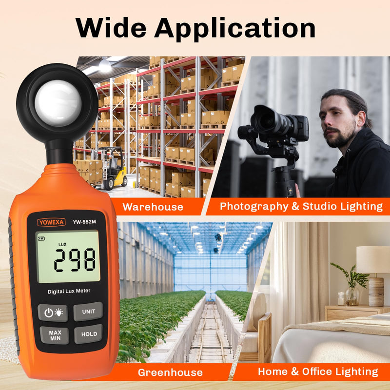 [Australia - AusPower] - YW-552M Light Meter, Digital Lux Meter 0~200,000 Lux(0~20,000 Fc) with Backlight, Max/Min, Data Hold, Foot Candle & Lux Unit Switch, for Photography, Plants, Office, and Indoor Lighting 