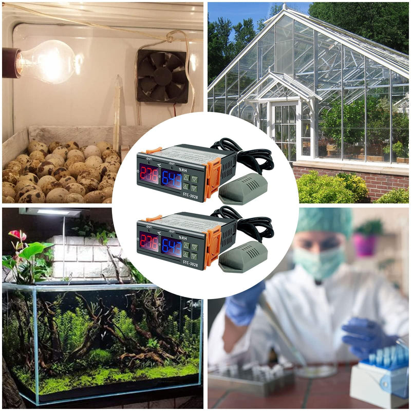 [Australia - AusPower] - 2Pcs All-Purpose Intelligent Digital Display Temperature and Humidity Controller with Dual Displays and Relay Outputs STC-3028 10A AC110~220V for Incubator Brooder Refrigerator Fermenter Greenhouse 