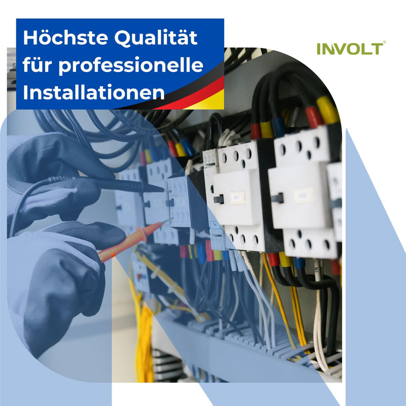 INVOLT H07V-K 10 mm² Wiring Cable Set, 60 Wire End Ferrules, Phase Tester | Single wire each 1 m blue and green-yellow + 3 m black, wiring kit for meter cabinet