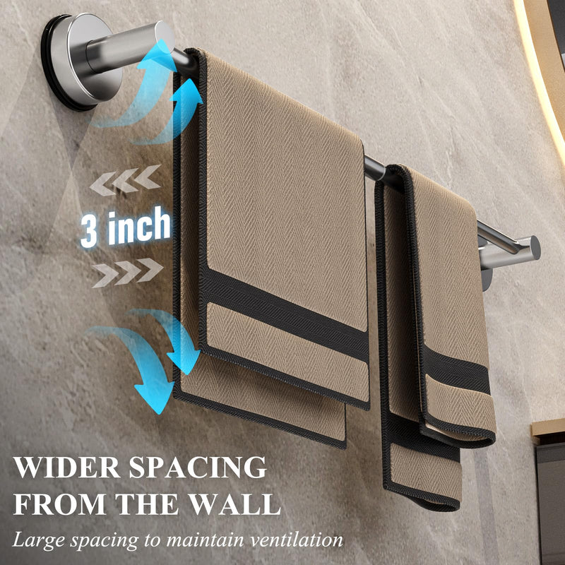 Large Towel Bar for Bathroom Wall,Adjustable 17~29 Inch Towel Racks for Bathroom Wall Mounted,Towel Holder for Glass Shower Door,Bathroom Accessories,Apparment Essentials,Home Decor-Silver(2pcs) 2pcs Silver
