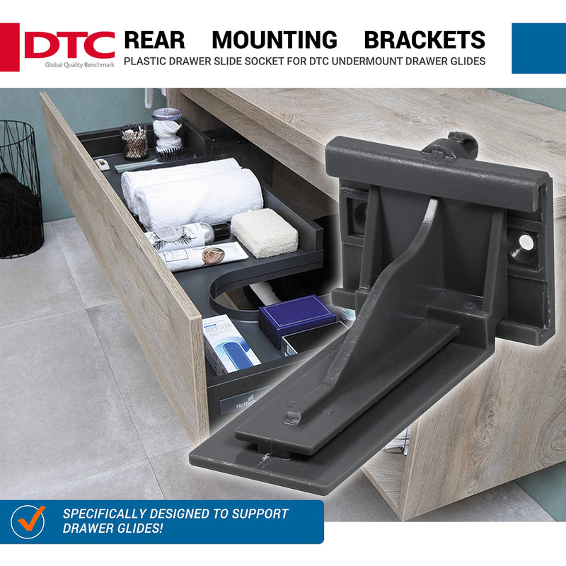 [Australia - AusPower] - 2 Pack DTC Rear Mounting Brackets Heavy Duty Drawer Slide Socket Plastic Grey Color for DTC Undermount Drawer Glides with Lengths 12"(305mm), 15" (381mm), 18" (457mm), and 21" (533.5mm) - OGA03 2 