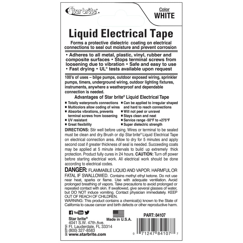 STAR BRITE Liquid Electrical Tape - Superior Adhesion and Flexible Protection for Frayed Cables, Terminals, and Electric Splices