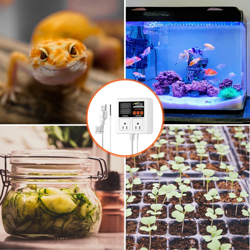 [Australia - AusPower] - iPower Digital Temperature Controller, 1200W 10A Dual Outlet Thermostat Plug, 2-Stage Heating/Cooling Mode, for Seed Germination, Reptiles, Brewing Breeding, Fermenter Greenhouse 