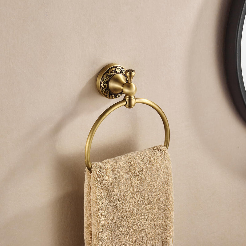 Antique Brass Toilet Paper Holder Towel Ring, Brushed Brass Towel Holder Toilet Paper Roll Holder, Rustic Towel Rack Bathroom Accessories Set Hardware 2 Pieces Farmhouse Wall Mounted
