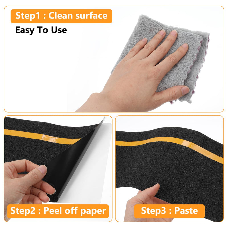 12 Pack Anti Slip Stair Tread with Reflective Stripe, 6" x 24" Black Grip Tape for Stairs, Outdoor Non Skid Tapes, Anti-Skid Tape, High Traction Friction Abrasive Adhesive for Stairs Step