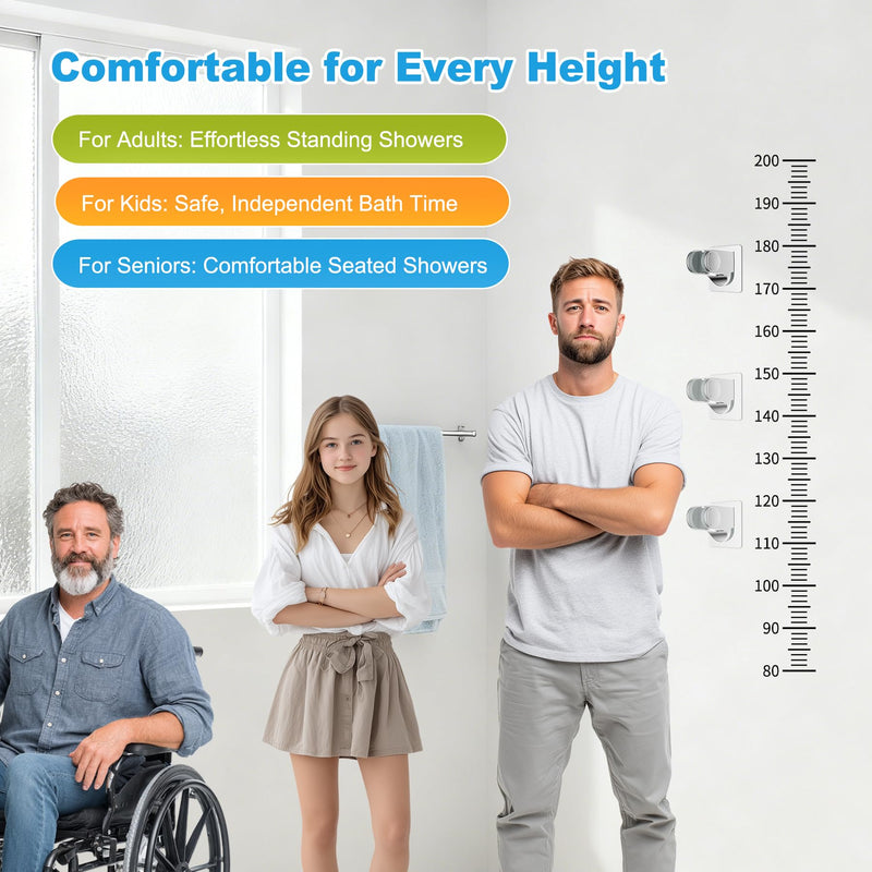 Hibbent 2 Pack Shower Head Holder - Strong Adhesive, Waterproof, Height Adjustable, Wall Mount, No Drilling, Chrome Finish