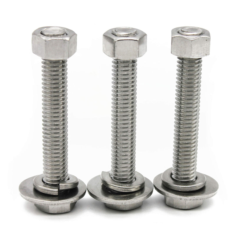 (10 Sets) 1/4-20x2" Stainless Steel Hex Head Screws Bolts, Nuts, Flat & Lock Washers, 18-8 (304) S/S, Fully Threaded by Bolt Fullerkreg (10 Sets) 1/4x2"