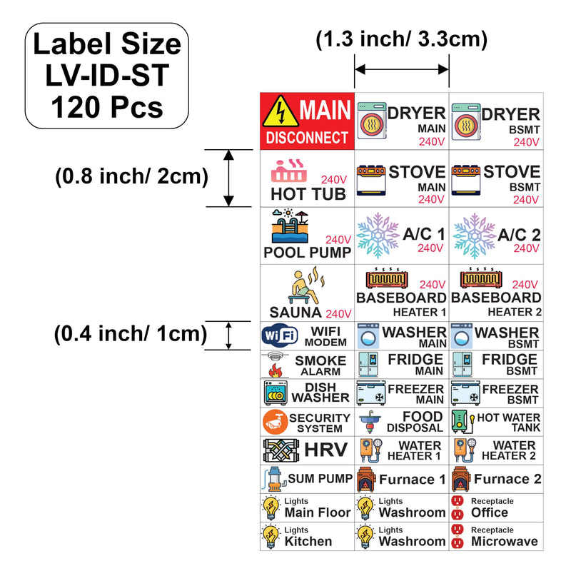 120 Pcs Circuit Identification Labels Markers Stickers Decals with Icons Standard/Regular 120 Pcs