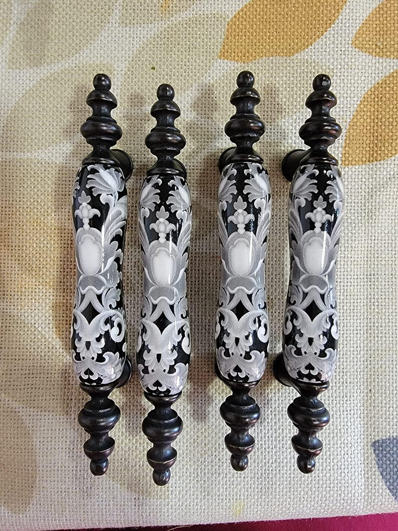 4 Pack 3" Ceramic Drawer Knob Black and White Rustic Dresser Drawer Pull Handle for Kitchen Cabinet Knob Furniture Hardware (4, 3"(76mm) Hole Centers) Pull handle - 3" hole centers 4