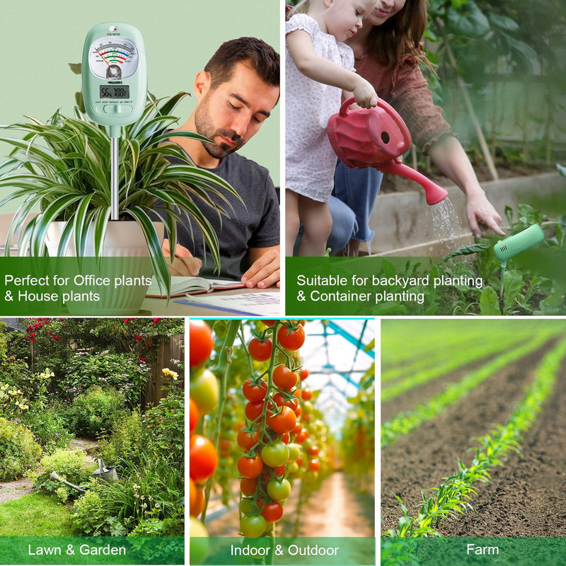 HSLGOVE Soil Test Kit, 7-in-One Soil Moisture Meter/Soil PH Meter/Fertility, Dual Screen Soil Tester w/Digital Soil Temp/Air Temp&Humidity for Plants Gardening,Lawn,Farm Indoor&Outdoor-Mint Green Mint Green