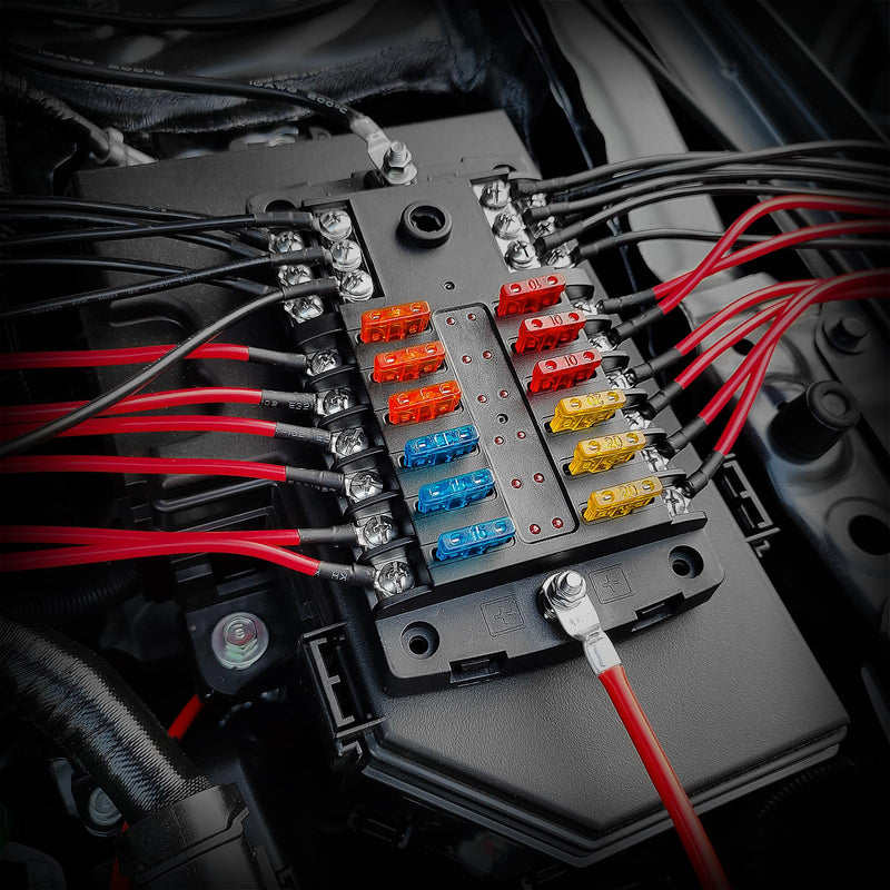 [Australia - AusPower] - 12 Volt Fuse Block, Waterproof Boat Fuse Panel with LED Warning Indicator Damp-Proof Cover, 12 Circuits with Negative Bus Fuse Box for Car Marine RV Truck Block DC 12-24V 