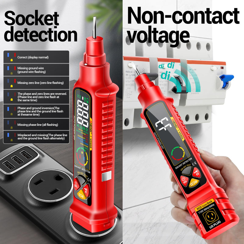 [Australia - AusPower] - Multimeter with Outlet Receptacle Measures Dual Range AC 2-440V,50Hz-60Hz Live/Neutral Wire Tester,Voltage,Current,Resistance,Continuity,Diodes,Breakpoint Finder,Circuit Polarity Wall Plug Tool 