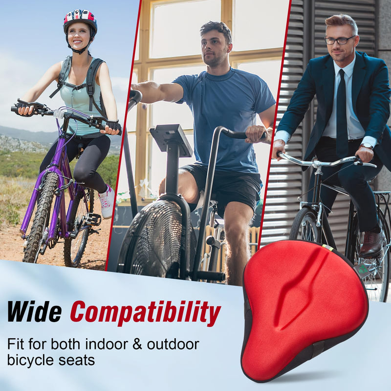 Zacro Bike Seat Cushion - Gel Padded Bike Seat Cover for Men Women Comfort, Extra Soft Exercise Bicycle Seat Compatible with Peloton, Outdoor & Indoor Bike Saddles Red Large
