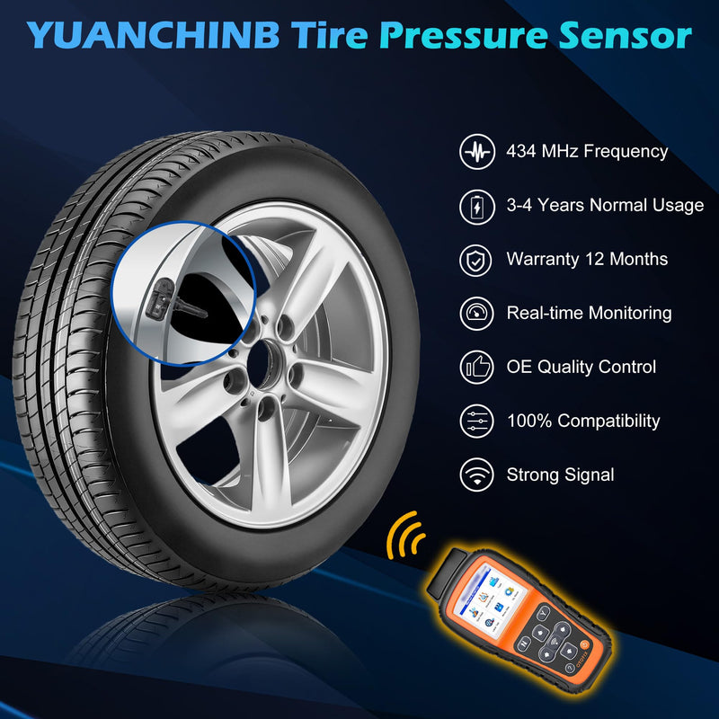TPMS Sensors 4-Pack 433MHz Pre-Programmed Tire Pressure Sensor Compatible with Chrysler 200 Jeep Compass Grand Cherokee Dodge Dart Fiat Replace OE# 68313387AC 68193586AC 68252493AB 4 PCS