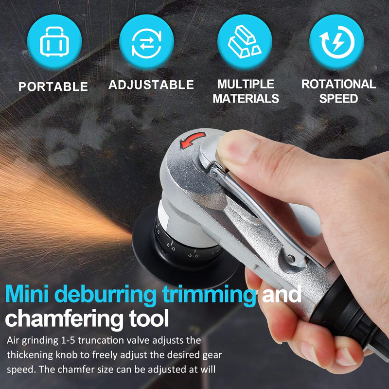 Mini Pneumatic Chamfering Machine, 30000 RPM Portable Air Beveling Machine with 1/4 Inch Air Inlet Handheld, 45° Mini Chamfering Machine Air Tools with Blades for Beveling Deburring 6C+6R+6 bearings Silver